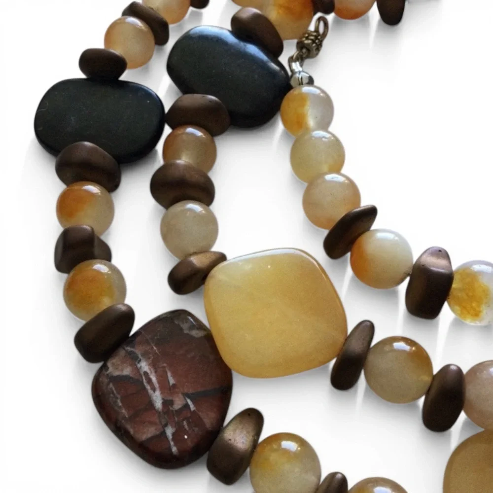 Artisan Semi‑Precious Stone Necklace - Ferruginous Quartz - Silver‑Tone - 31